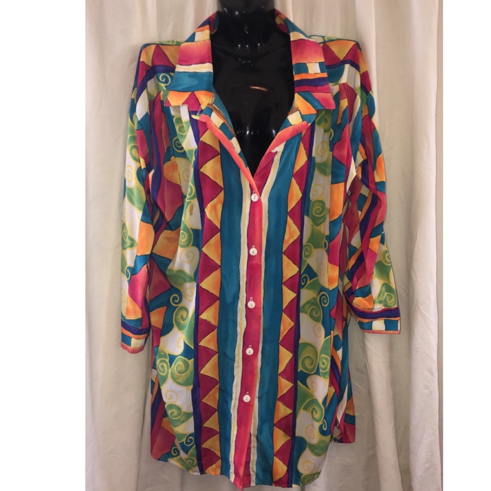 Vintage Colorful Button Down Tunic Dress, Size M/L